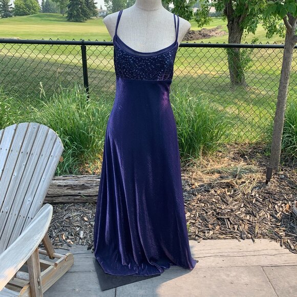 Vintage 90s Y2K Morgan & Co Purple Iridescent Maxi Prom Dress Evening Gown - Picture 10 of 16